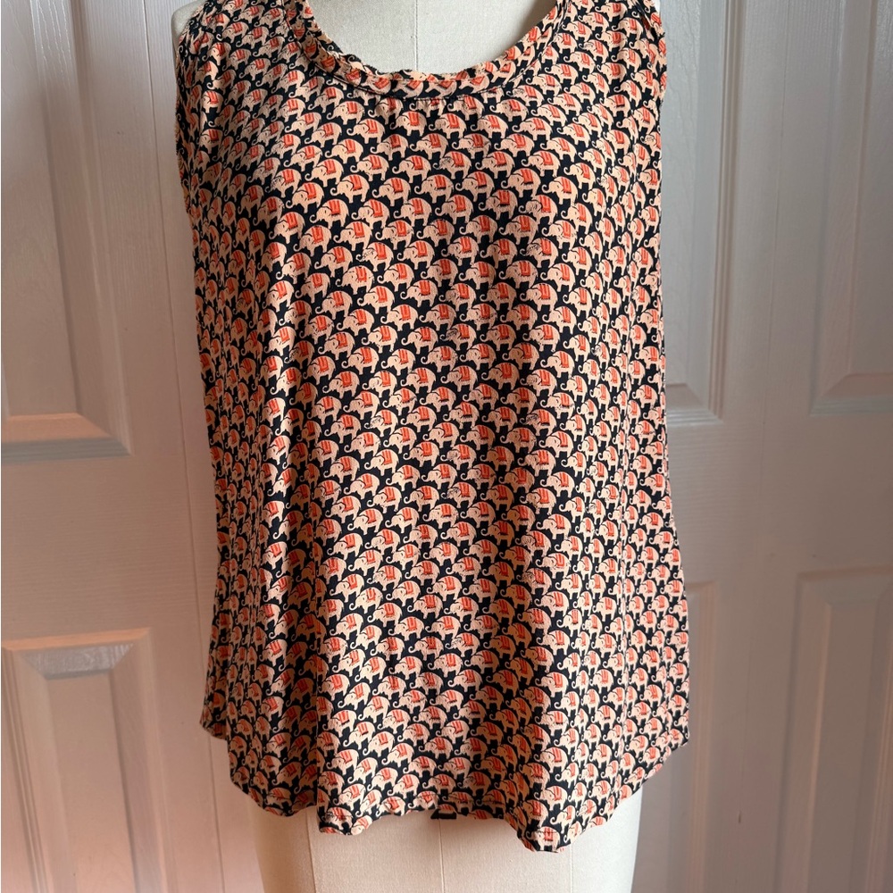 Joie Black and Orange Patterned Sleeveless Blouse